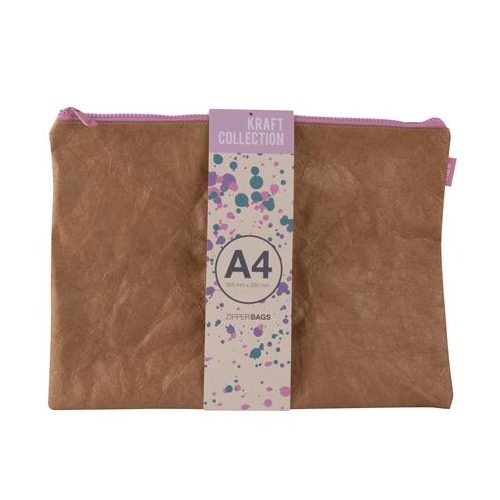 Rendszerező tasak, cipzáras, bőrhatású textúra, műanyag, A4, APLI "Kraft", vegyes színű cipzár