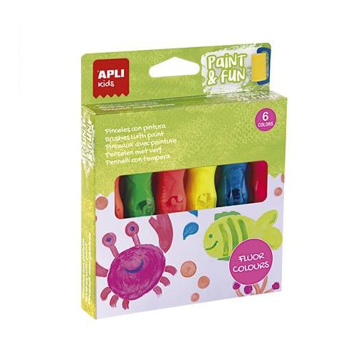 Tempera készlet, ecsetvégű tubusban, APLI Kids "Paint&Fun", 6 különböző neon szín