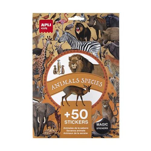 Matrica, újra felhasználható, 50 db, APLI Kids "Stickers", szavanna állatai