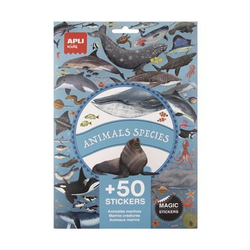 Matrica, újra felhasználható, 50 db, APLI Kids "Stickers", tengeri állatok