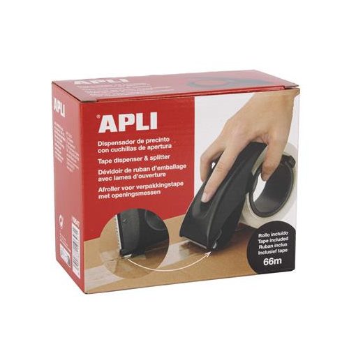Csomagolószalag adagoló, beépített pengével, csomagolószalaggal, APLI, fekete