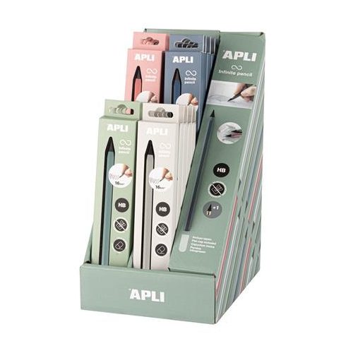 Töltőceruza display, HB, hatszögletű, csereheggyel, APLI "Infinite", vegyes színek