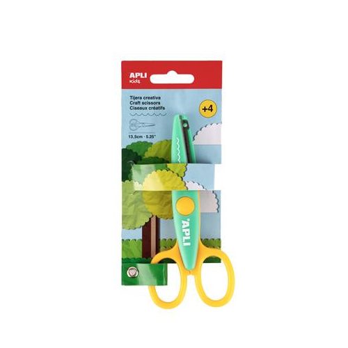 Olló, kreatív, hullám, APLI Kids "Toothed", zöld-sárga