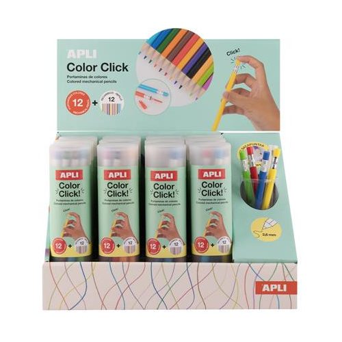 Színes töltőceruza készlet, display, APLI "Color Click", 12 különböző szín, 12 készlet/display