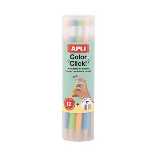 Színes töltőceruza készlet, ceruzatartóban, APLI "Color Click", 12 különböző szín