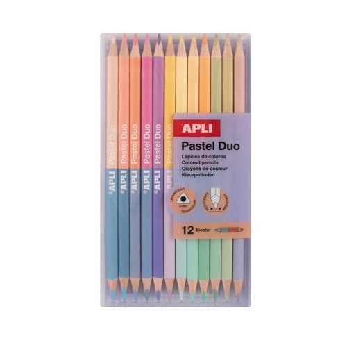 Színes ceruza készlet, kétvégű, háromszögletű, APLI "Pastel Duo", 24 különböző pasztel  szín