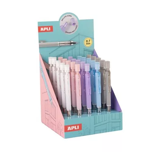 Nyomósirón display, 0,7 mm, hegyezővel,  rázós, APLI, vegyes színekben, 25 db