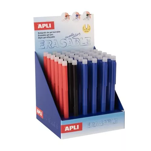 Zseléstoll display, 0,5 mm, nyomógombos, radírozható, APLI "Erasable", vegyes színek