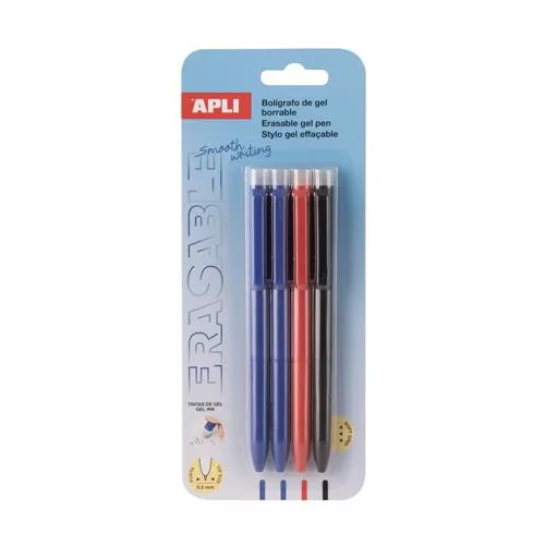 Zseléstoll, 0,5 mm, nyomógombos, radírozható, APLI "Erasable", vegyes színek