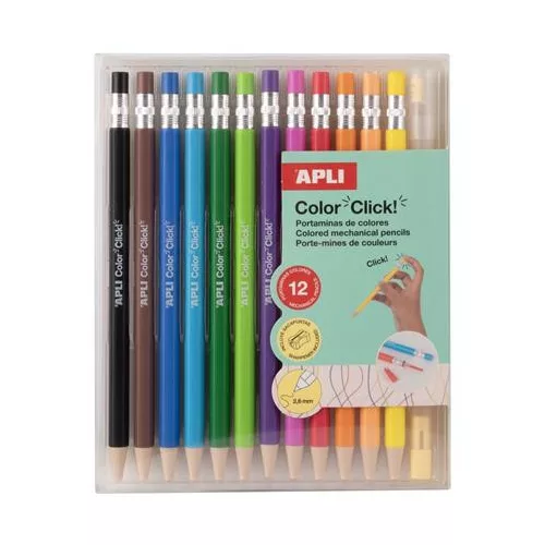 Színes töltőceruza készlet, APLI "Color Click", 12 különböző szín