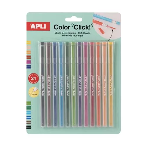 Utántöltő színes töltőceruza készlethez, APLI "Color Click", 24 db, 12 szín