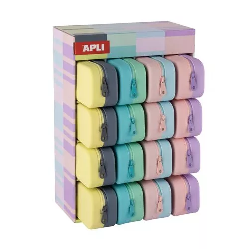 Tolltartó, display, cipzáras, szilikon, kétszínű, APLI "Pastel", vegyes színek