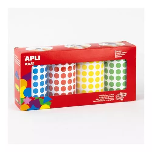 Kerek matricák, 10,5 mm, APLI Kids "Stickers", 4 tekercs, vegyes színek
