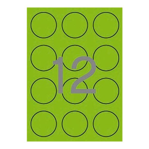 Etikett, 60 mm kör, színes, APLI, neon zöld, 240 etikett/csomag