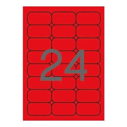 Etikett, 64x33,9 mm, színes, kerekített sarkú, APLI, neon piros, 480 etikett/csomag