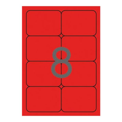 Etikett, 99,1x67,7 mm, színes, kerekített sarkú, APLI, neon piros, 160 etikett/csomag