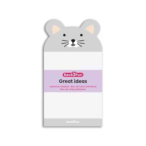Egérkés öntapadó jegyzettömb, 90×165 mm, 60 lap, APLI Back2Fun, szürke