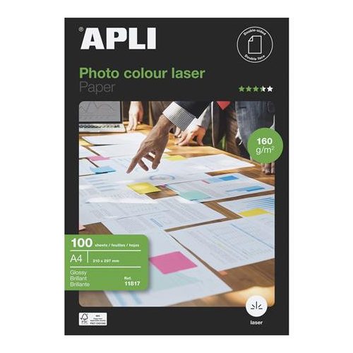 Fotópapír, lézer, A4, 160 g, fényes, kétoldalas, APLI "Premium Laser"