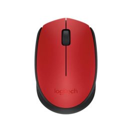   Egér, vezeték nélküli, optikai, közepes méret, USB, LOGITECH "M171", piros