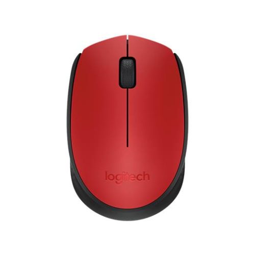 Egér, vezeték nélküli, optikai, közepes méret, USB, LOGITECH "M171", piros