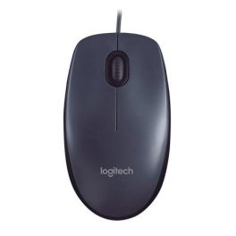   Egér, vezetékes, optikai, normál méret, USB, LOGITECH "M90", sötétszürke