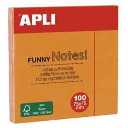   Öntapadó jegyzettömb, 75x75 mm, 100 lap, APLI "Funny", neon narancs