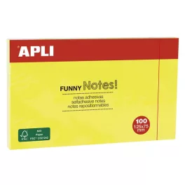   Öntapadó jegyzettömb, 125x75 mm, 100 lap, APLI "Funny", sárga