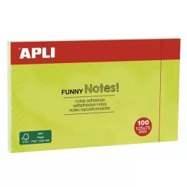   Öntapadó jegyzettömb, 125x75 mm, 100 lap, APLI "Funny", zöld