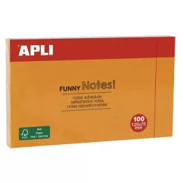   Öntapadó jegyzettömb, 125x75 mm, 100 lap, APLI "Funny", narancssárga