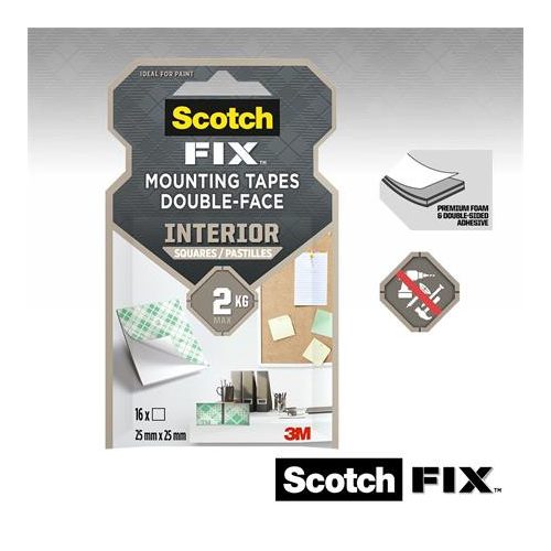 Ragasztó négyzetek, kétoldalú, 25,4 x 25,4 mm, 3M SCOTCH