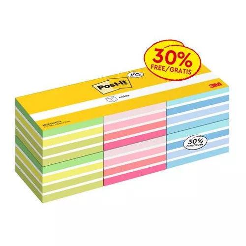 Öntapadó jegyzettömb, 76x76 mm, 6x450 lap, 3M POSTIT,  vegyes színek