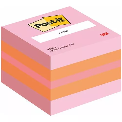 Öntapadó jegyzettömb, 51x51 mm, 400 lap, 3M POSTIT, pink