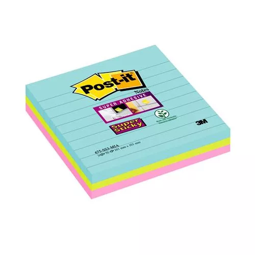 Öntapadó jegyzettömb, vonalas, 3x70 lap, 101x101 mm, 3M POSTIT "Super Sticky Cosmic", vegyes színek