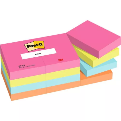 Öntapadó jegyzettömb, 38x51 mm, 12x100 lap, 3M POSTIT "Poptimistic", vegyes színek