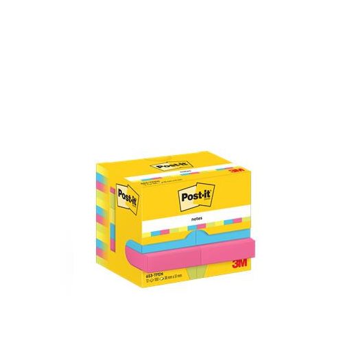 Öntapadó jegyzettömb, 38x51 mm, 12x100 lap, 3M POSTIT "Energetic", vegyes színek
