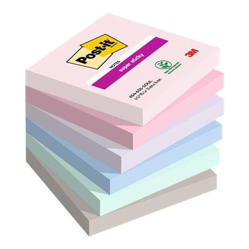 Öntapadó jegyzettömb, 76x76 mm, 6x90 lap, 3M POSTIT "Super Sticky Soulful", vegyes színek
