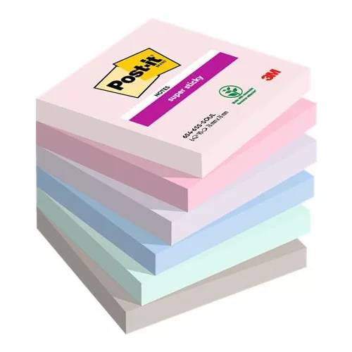 Öntapadó jegyzettömb, 76x76 mm, 6x90 lap, 3M POSTIT "Super Sticky Soulful", vegyes színek