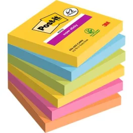   Öntapadó jegyzettömb, 76x76 mm, 6x90 lap, 3M POSTIT "Super Sticky", "Carnival", vegyes színek