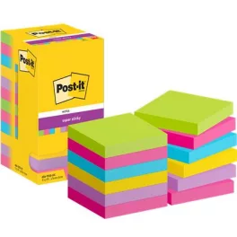   Öntapadó jegyzettömb, 76x76 mm, 12x90 lap, 3M POSTIT "Super Sticky", vegyes