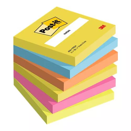 Öntapadó jegyzettömb, 76x76 mm, 6x100 lap, 3M POSTIT "Energetic", vegyes színek