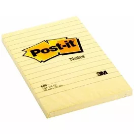   Öntapadó jegyzettömb, 102x152 mm, 100 lap, vonalas, 3M POSTIT, sárga