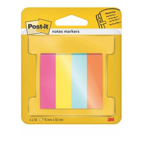 Jelölőcímke, papír, 4x50 lap, 15x50 mm, 3M POSTIT "Poptimistic", vegyes