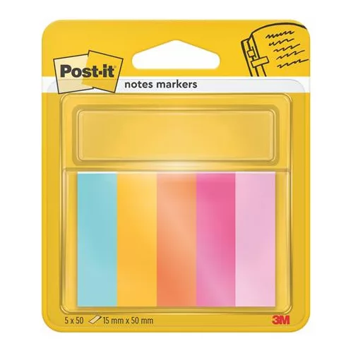 Jelölőcímke, papír, 5x50 lap, 15x50 mm, 3M POSTIT, "Beachside"
