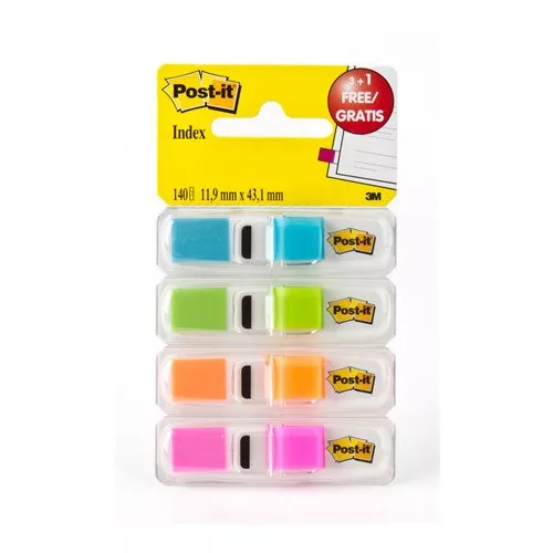 Jelölőcímke adagolóban, műanyag, 4x35 lap, 12x43 mm, 3M POSTIT, élénk színek