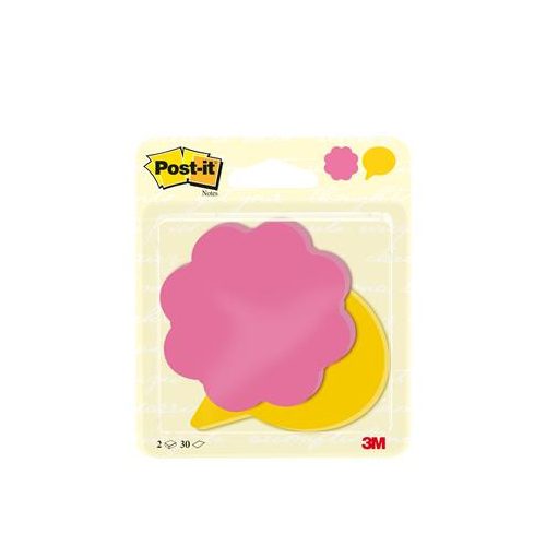 Öntapadó jegyzettömb, virág/szövegbuborék alakú, 72,5x72,5 mm, 60 lap, 3M POSTIT, rózsaszín-sárga