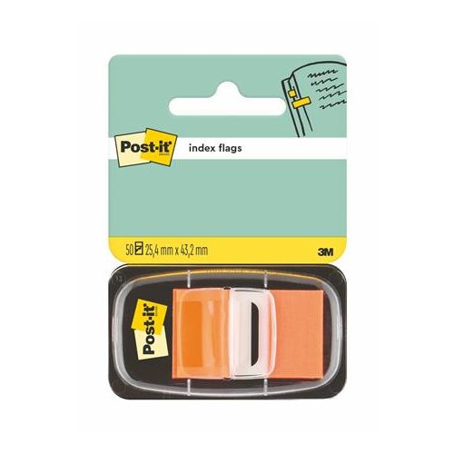 Jelölőcímke, műanyag, 50 lap, 25x43 mm, 3M POSTIT, narancs