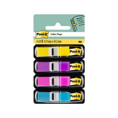 Jelölőcímke, műanyag, 4x35 lap, 12x43 mm, 3M POSTIT, élénk vegyes
