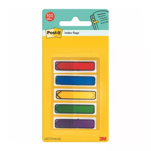 Jelölőcímke, műanyag, 5x20 lap, 11,9x43,2 mm, nyíl, 3M POSTIT, vegyes