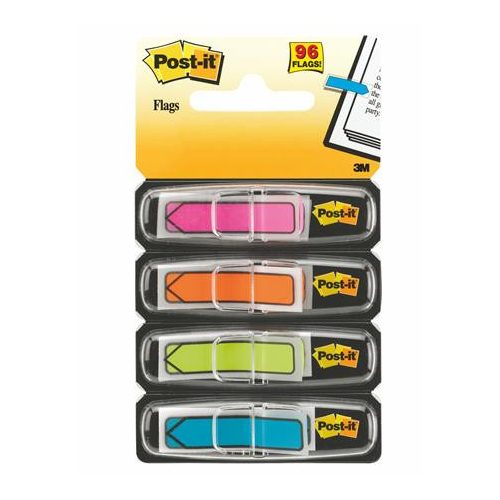Jelölőcímke, műanyag, 4x24 lap, 11,9x43,2 mm, nyíl, 3M POSTIT, vegyes