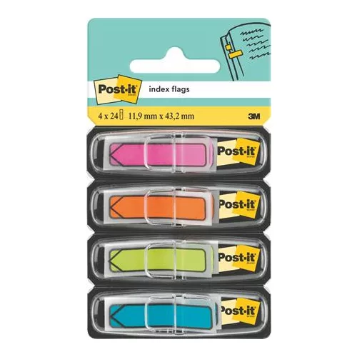 Jelölőcímke, műanyag, 4x24 lap, 11,9x43,2 mm, nyíl, 3M POSTIT, vegyes